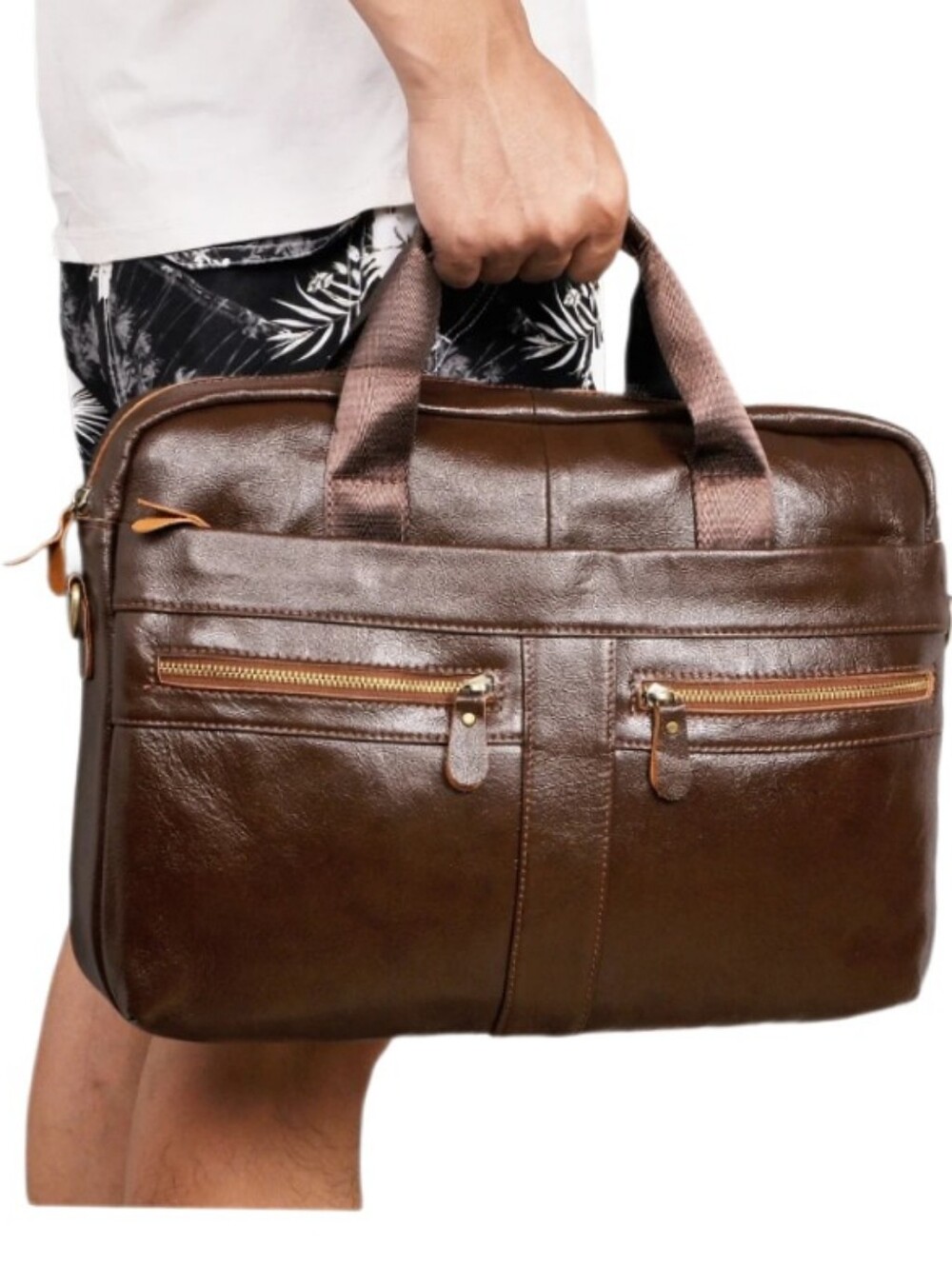 Men Leather Retro Travel Briefcase Business 15.6" Laptop Case Design Messenger